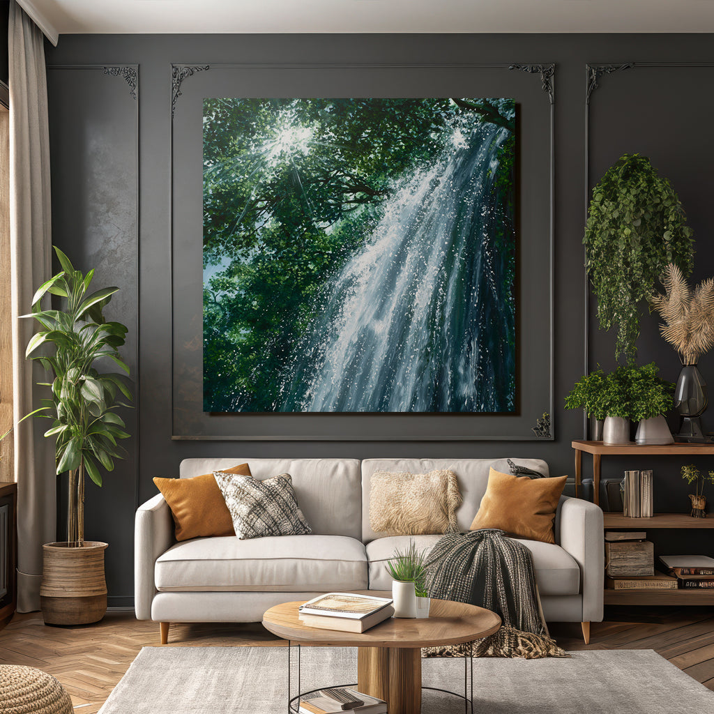 Wasserfall Umgeben Von Üppigem Grün Mit Sonnenstrahlen