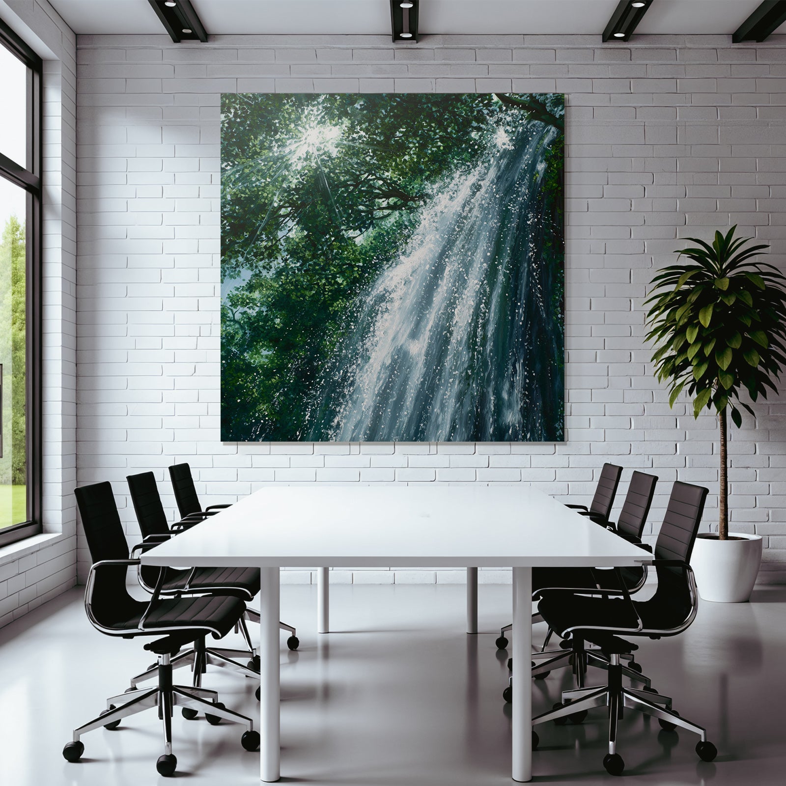 Wasserfall Umgeben Von Üppigem Grün Mit Sonnenstrahlen