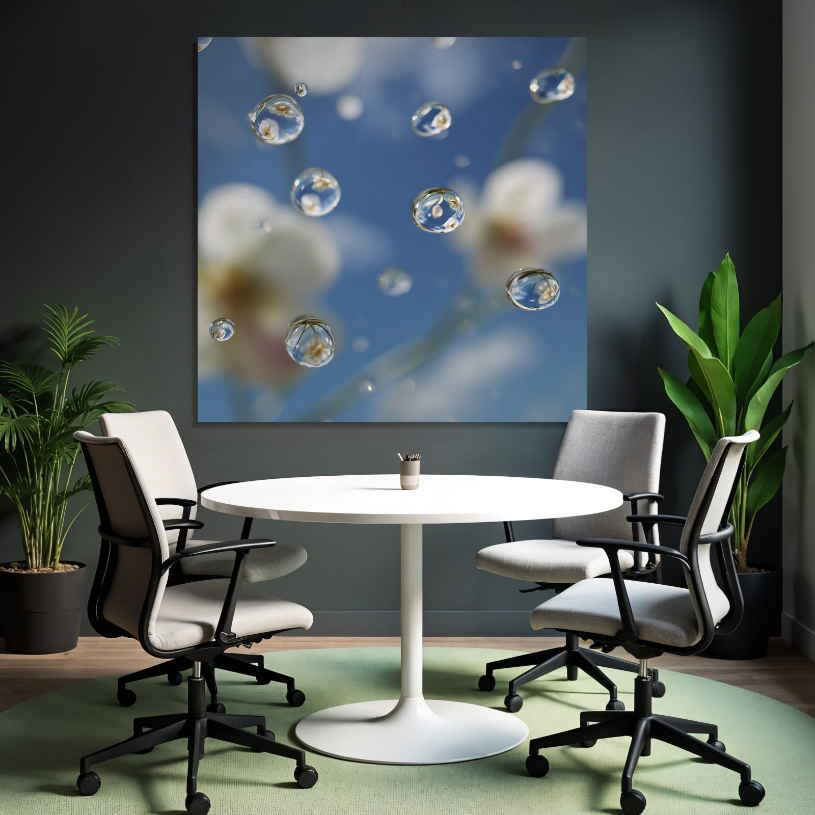 Wassertropfen An Blumen Unter Blaüm Himmel