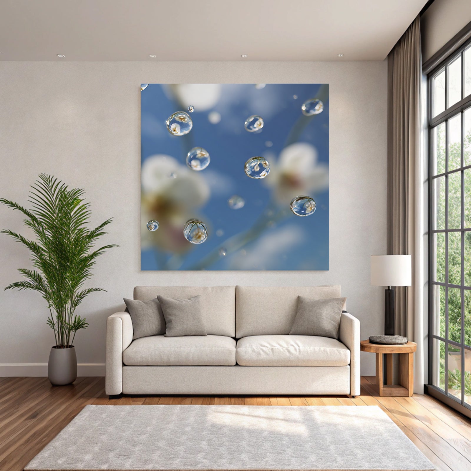Wassertropfen An Blumen Unter Blaüm Himmel