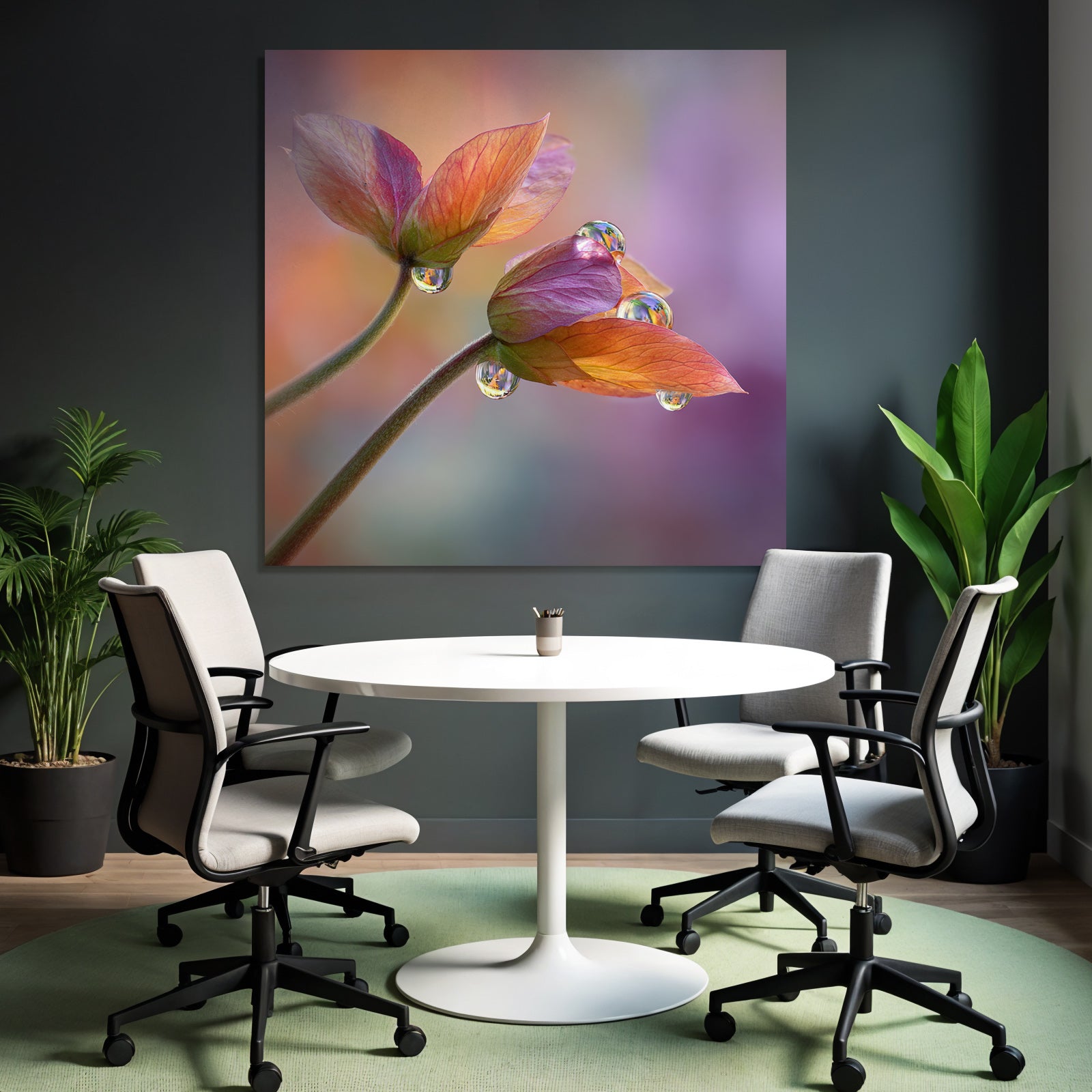 Zwei Zarte Blumen Mit Tautropfen