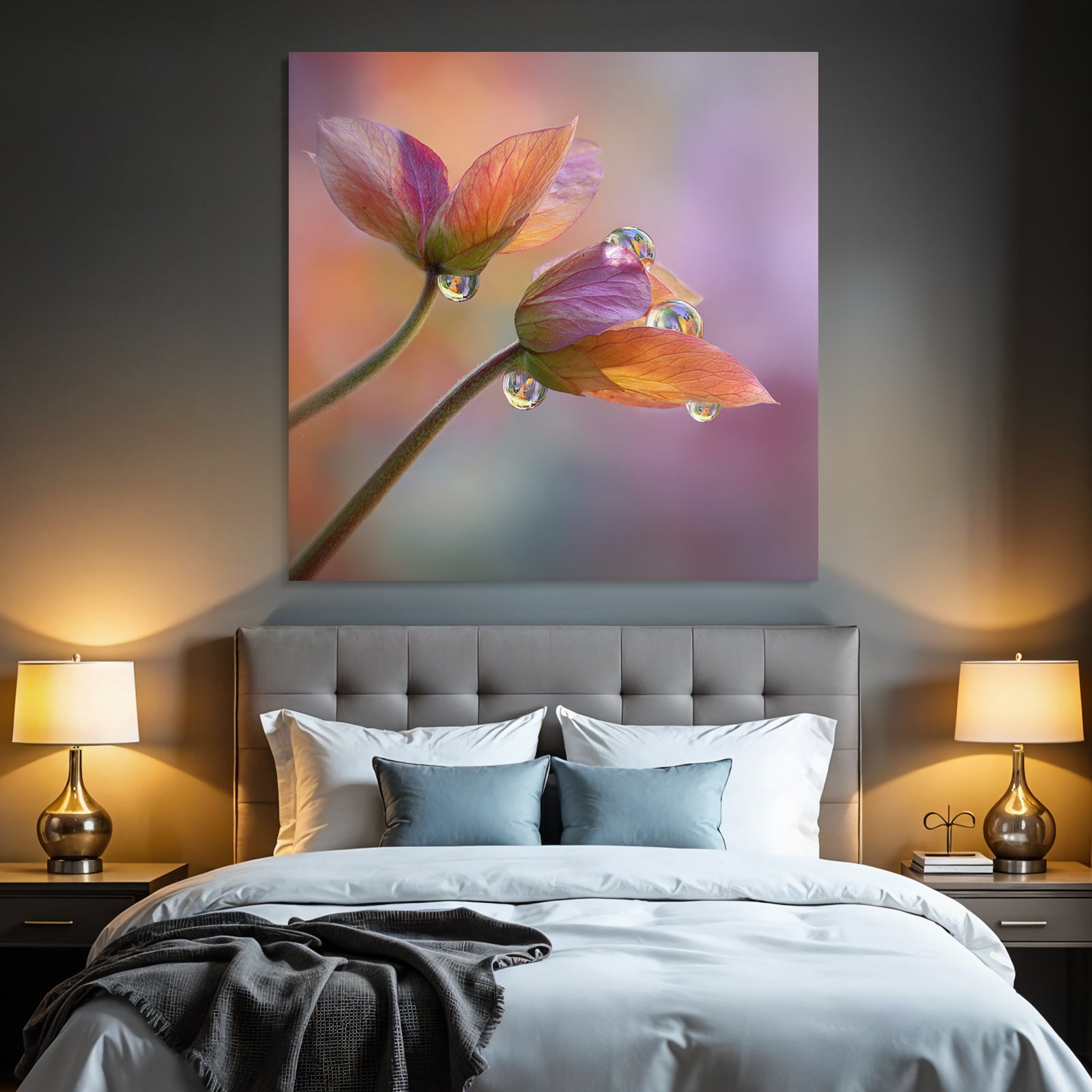 Zwei Zarte Blumen Mit Tautropfen