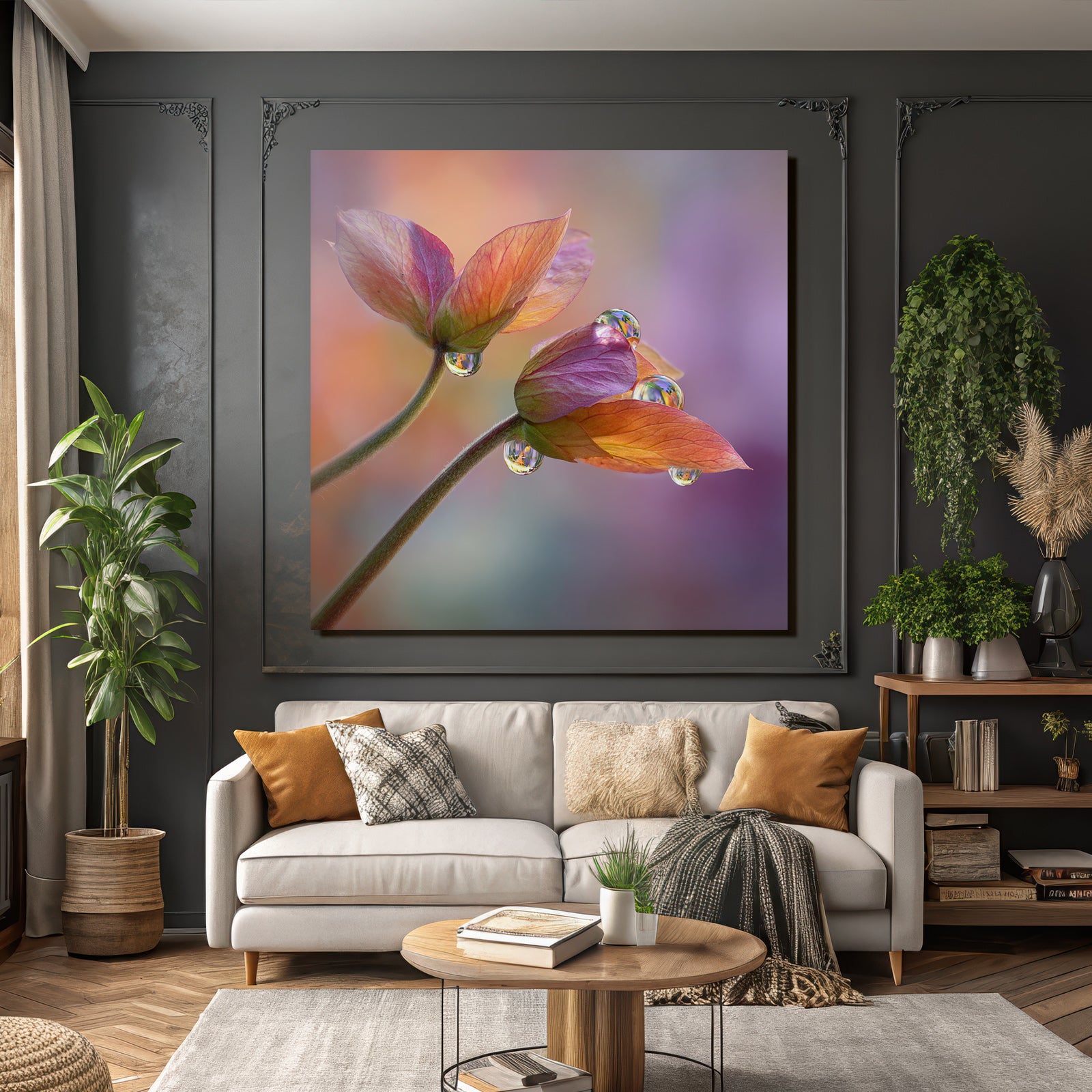 Zwei Zarte Blumen Mit Tautropfen