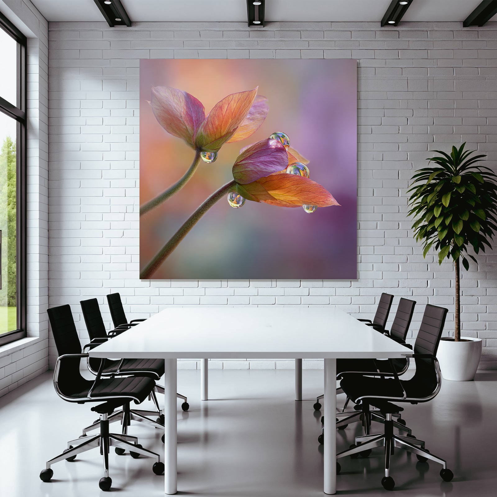 Zwei Zarte Blumen Mit Tautropfen