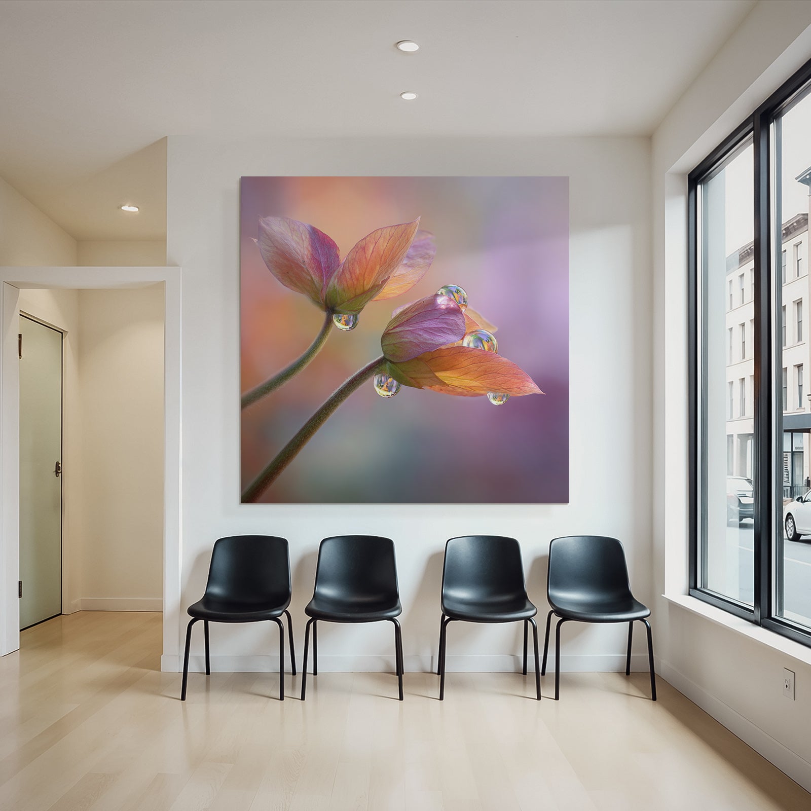 Zwei Zarte Blumen Mit Tautropfen