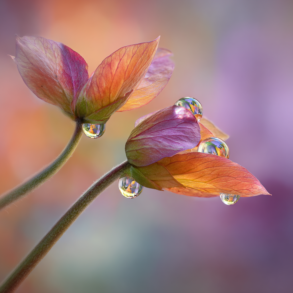 Zwei Zarte Blumen Mit Tautropfen | Wasserfaelle und Tropfen | Natur