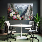 Berglandschaft Mit Bunten Blumen Im Vordergrund Und Schneebedeckten Gipfeln