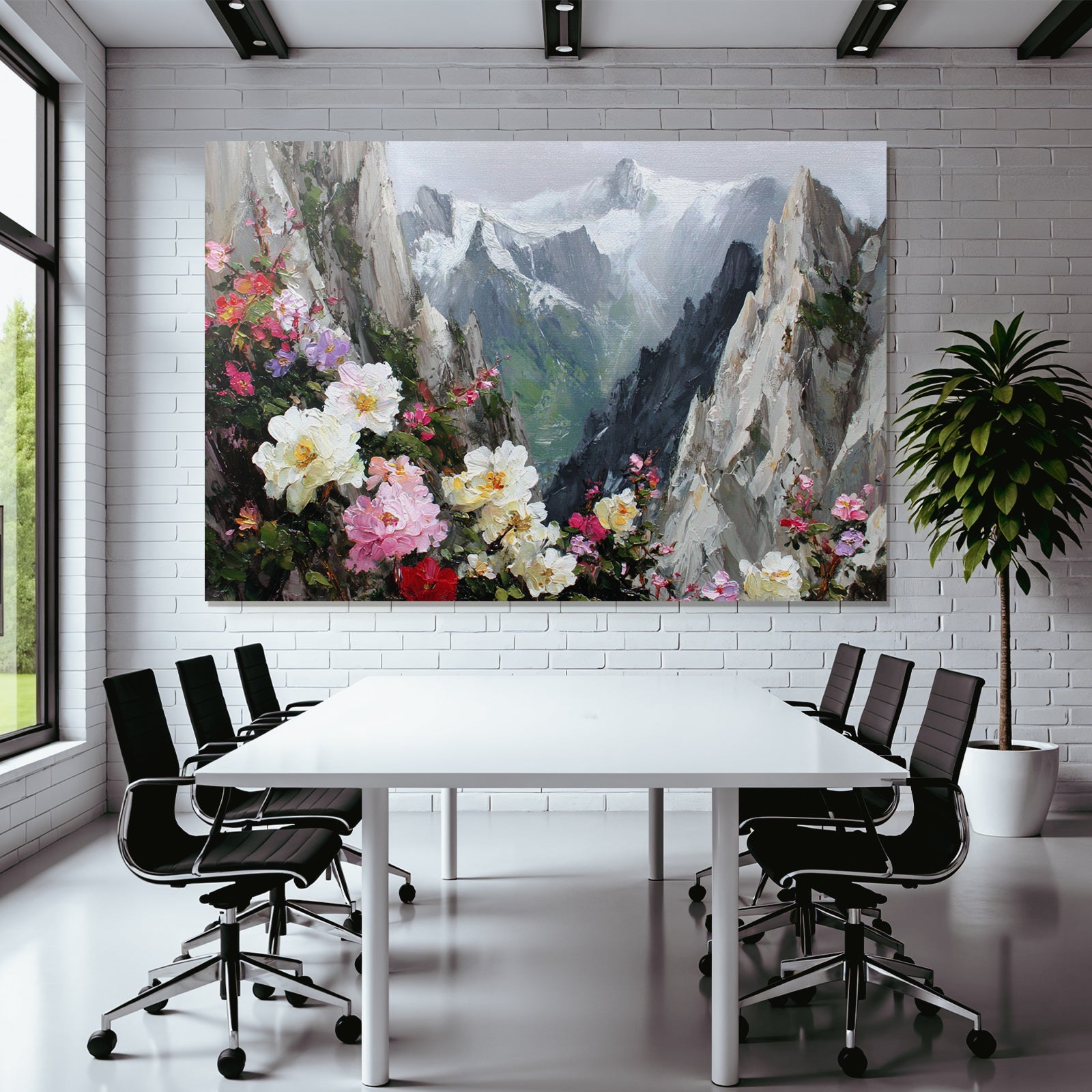 Berglandschaft Mit Bunten Blumen Im Vordergrund Und Schneebedeckten Gipfeln