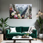 Berglandschaft Mit Bunten Blumen Im Vordergrund Und Schneebedeckten Gipfeln