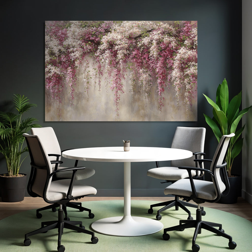 Blumengirlande Mit Rosa Und Weissen Blüten Vor Neutralem Hintergrund