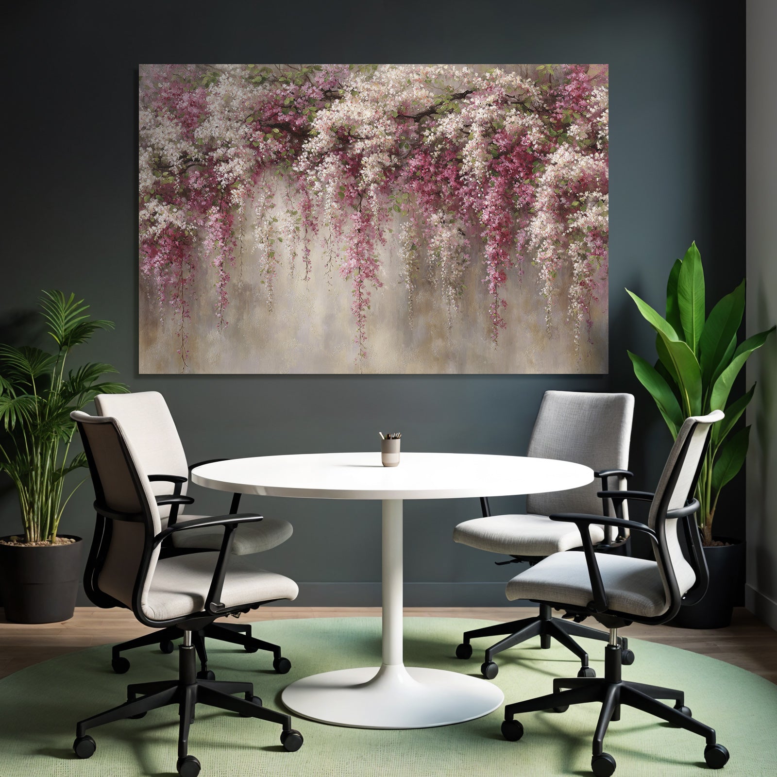 Blumengirlande Mit Rosa Und Weissen Blüten Vor Neutralem Hintergrund
