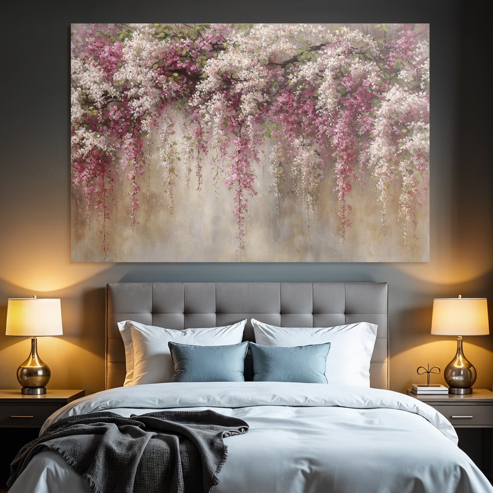 Blumengirlande Mit Rosa Und Weissen Blüten Vor Neutralem Hintergrund