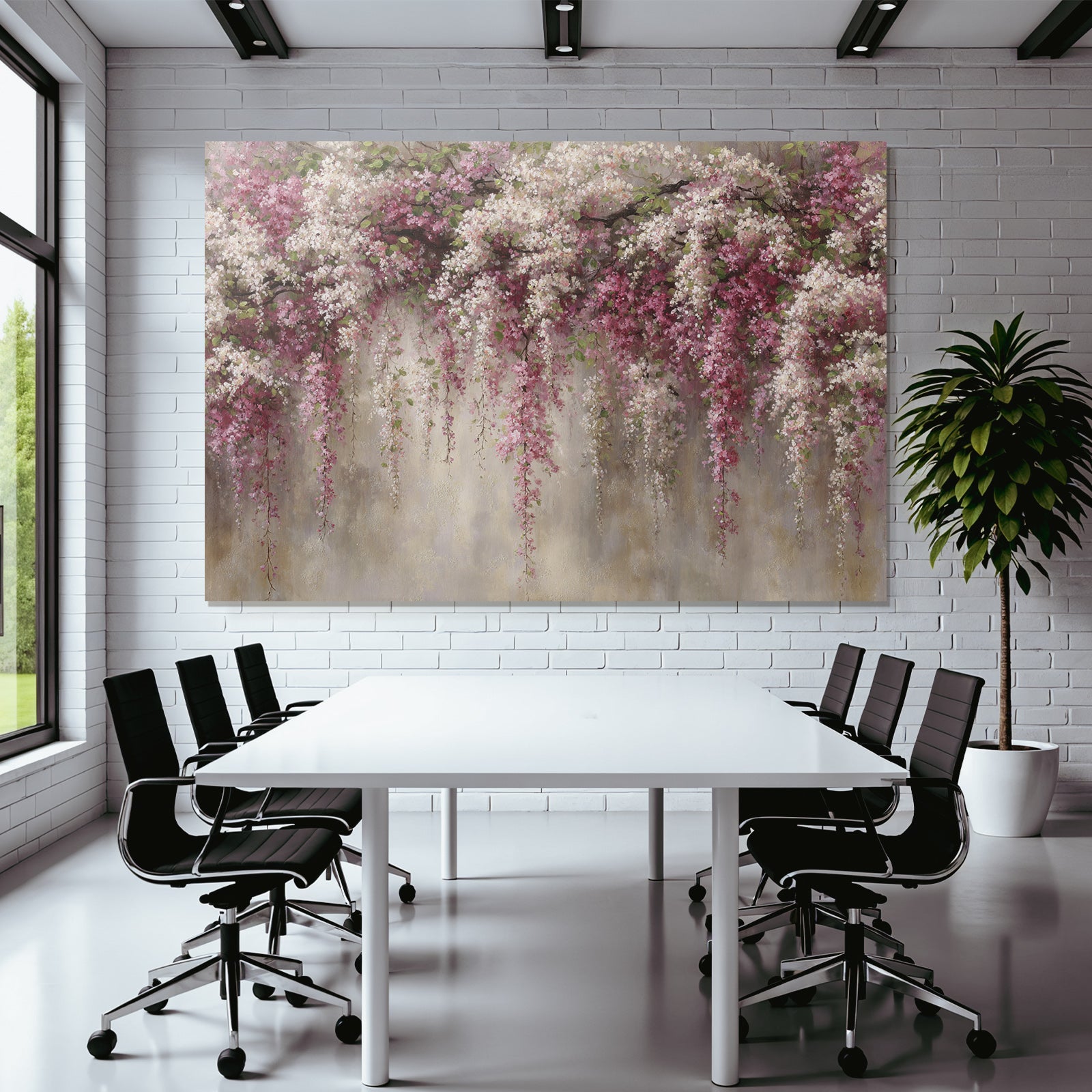 Blumengirlande Mit Rosa Und Weissen Blüten Vor Neutralem Hintergrund