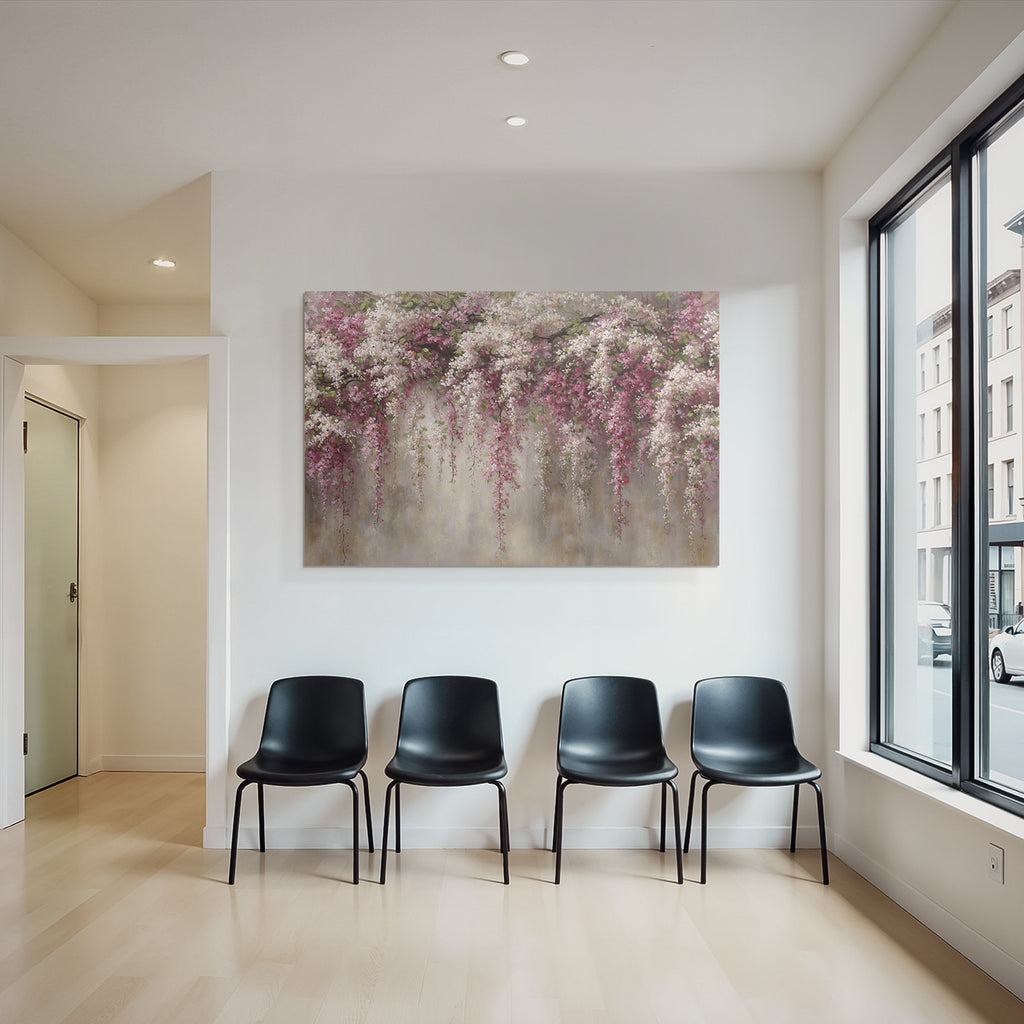 Blumengirlande Mit Rosa Und Weissen Blüten Vor Neutralem Hintergrund