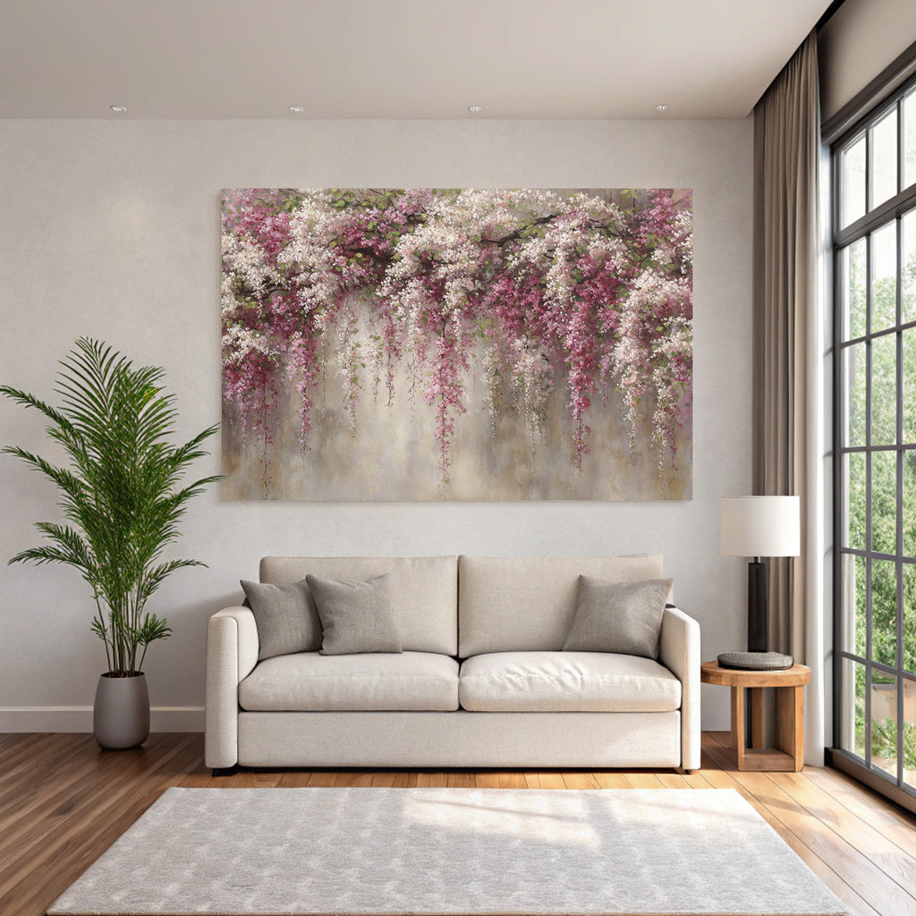 Blumengirlande Mit Rosa Und Weissen Blüten Vor Neutralem Hintergrund