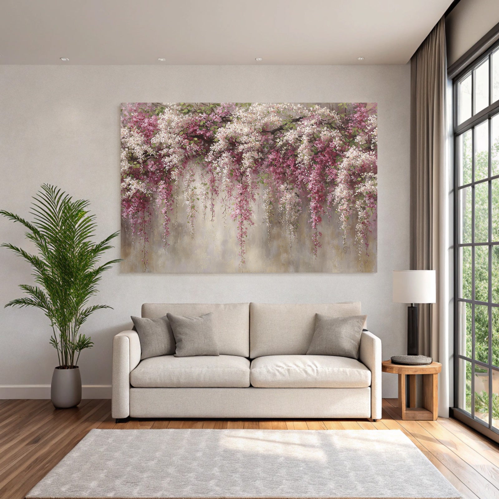 Blumengirlande Mit Rosa Und Weissen Blüten Vor Neutralem Hintergrund