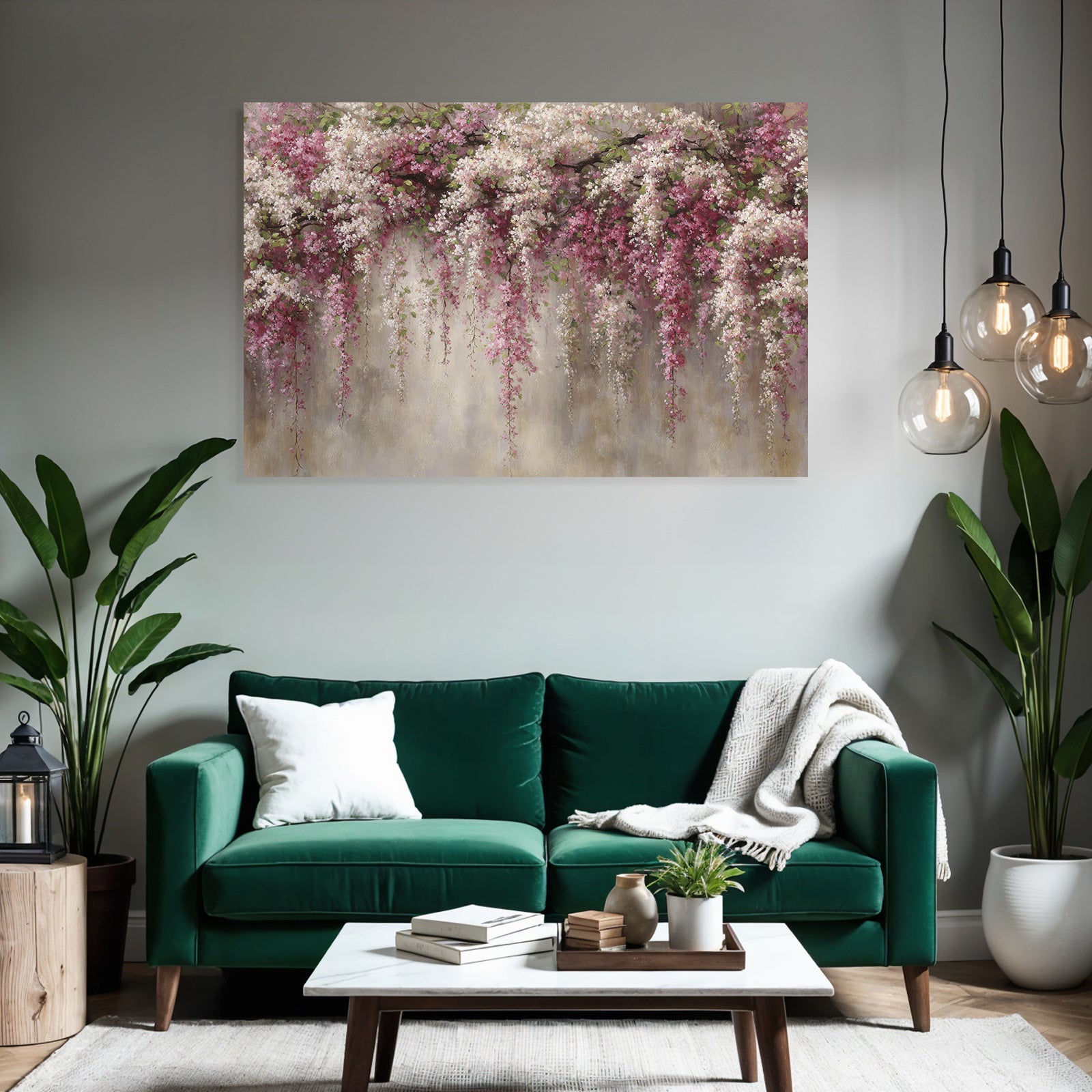 Blumengirlande Mit Rosa Und Weissen Blüten Vor Neutralem Hintergrund