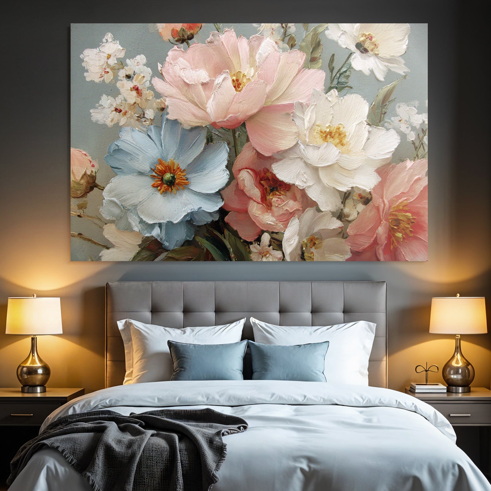 Bunte Blumen Stillleben Mit Pastellfarbenem Hintergrund