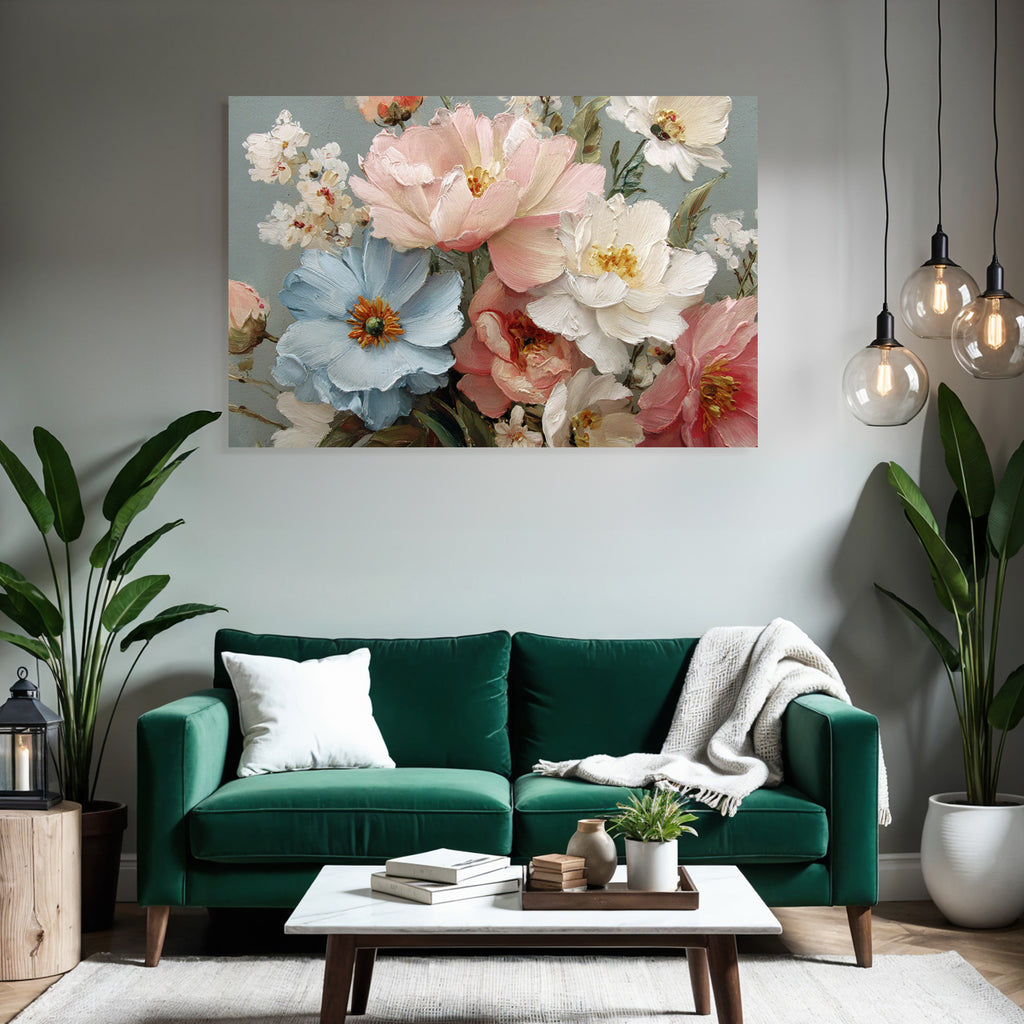 Bunte Blumen Stillleben Mit Pastellfarbenem Hintergrund