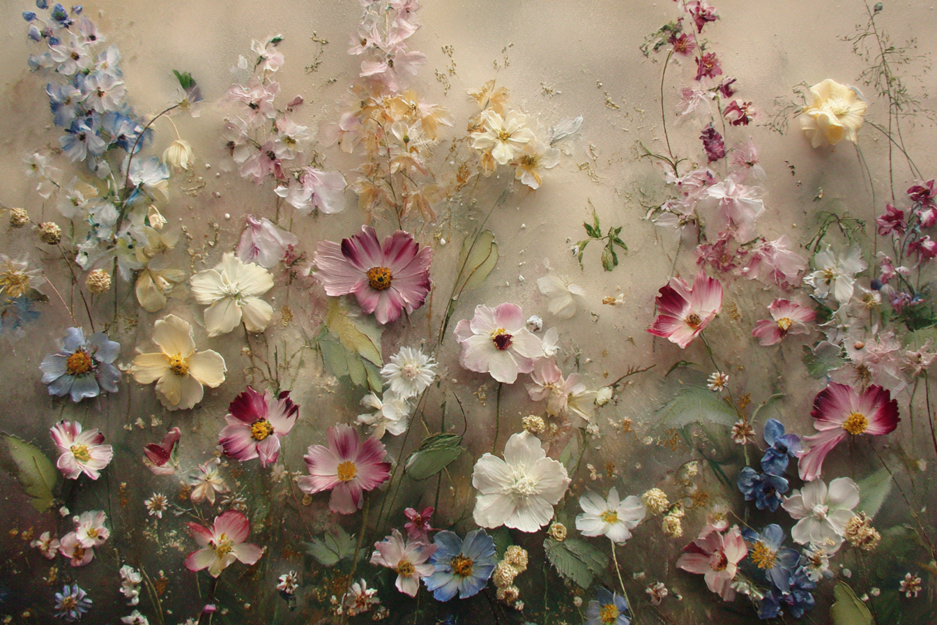 Bunte Blumenkomposition Mit Vielfältigen Farben Und Verwaschenem Hintergrund | Wasserfaelle und Tropfen | Natur