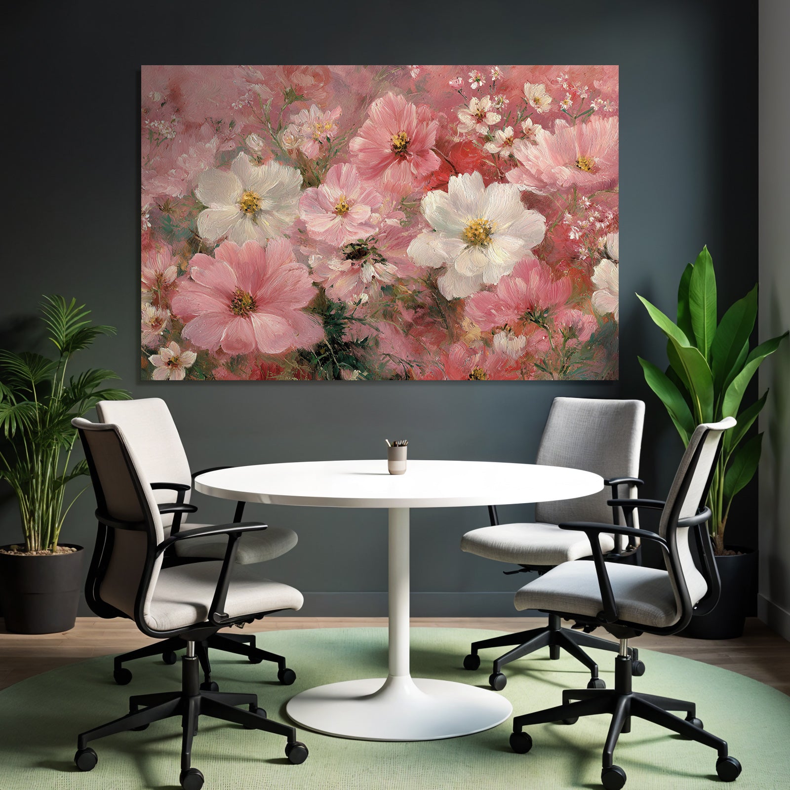 Bunte Florale Malerei Mit Rosa Weissen Blumen Und Weichem Hintergrund