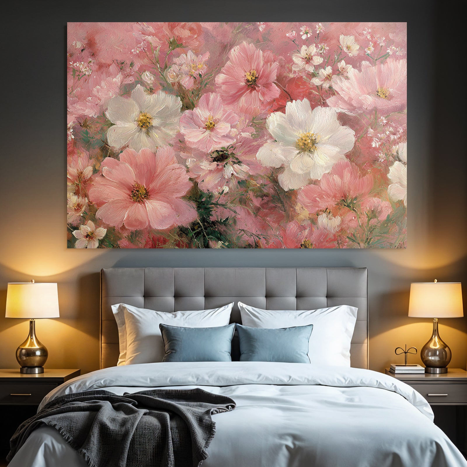 Bunte Florale Malerei Mit Rosa Weissen Blumen Und Weichem Hintergrund