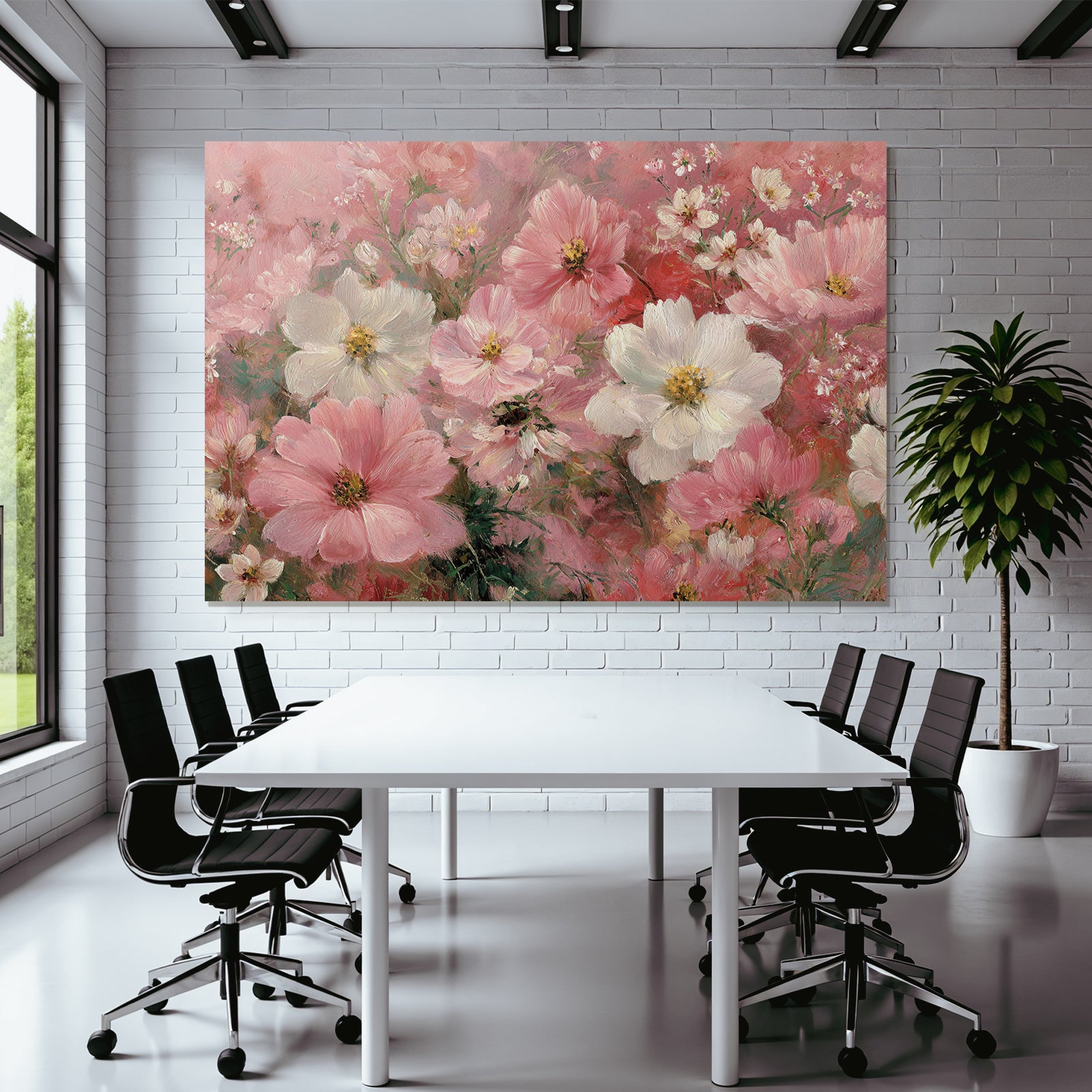 Bunte Florale Malerei Mit Rosa Weissen Blumen Und Weichem Hintergrund
