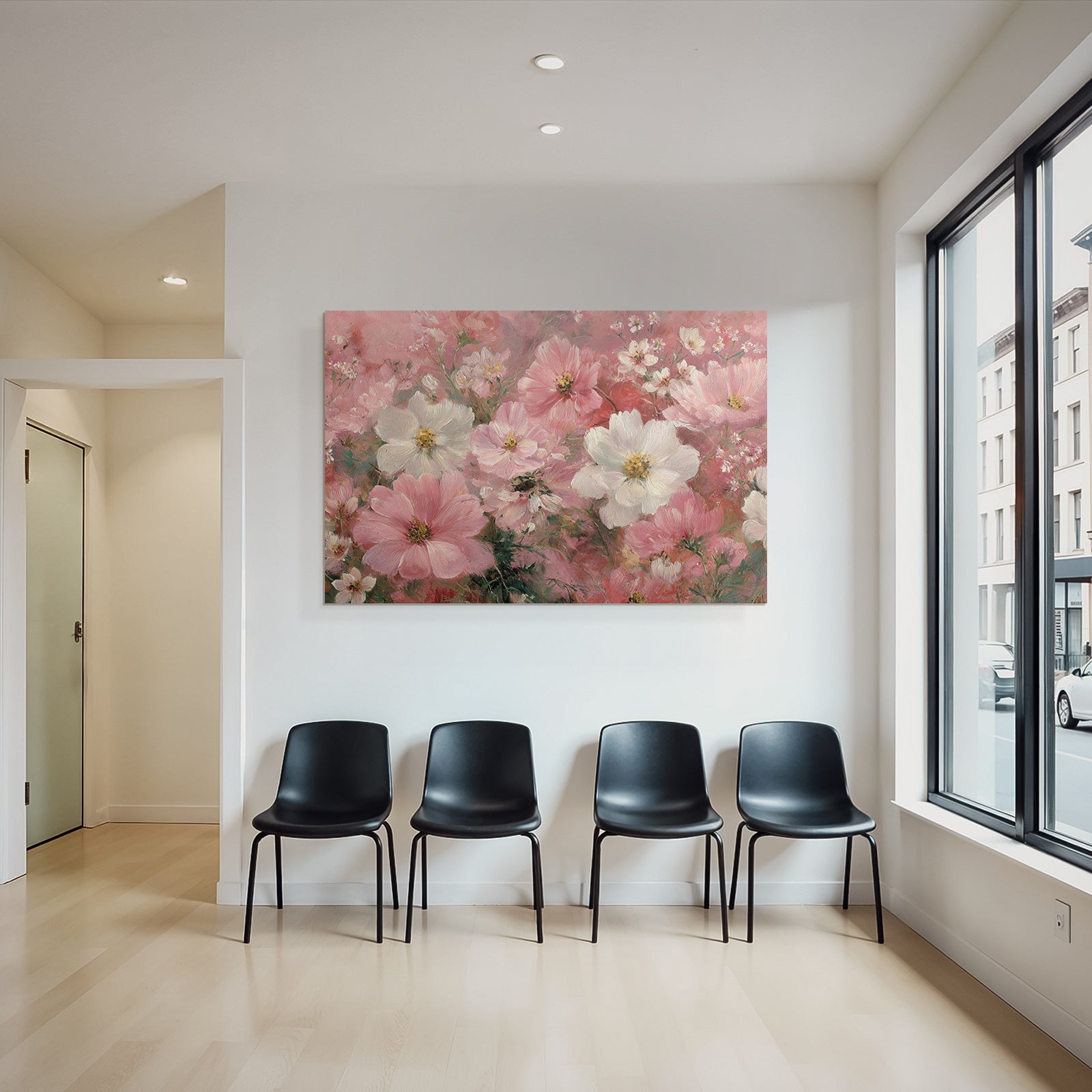 Bunte Florale Malerei Mit Rosa Weissen Blumen Und Weichem Hintergrund