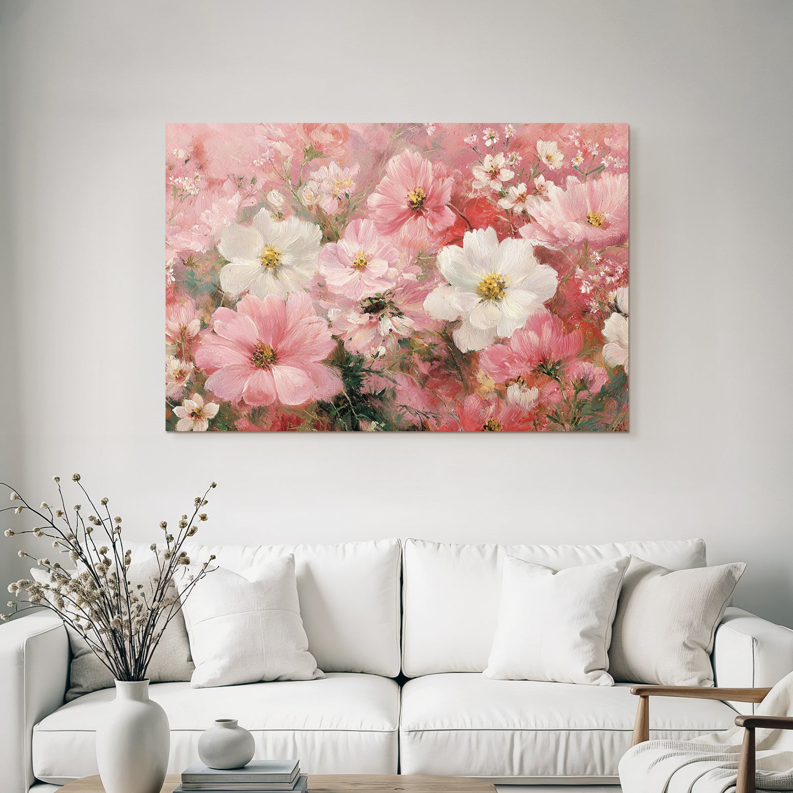 Bunte Florale Malerei Mit Rosa Weissen Blumen Und Weichem Hintergrund
