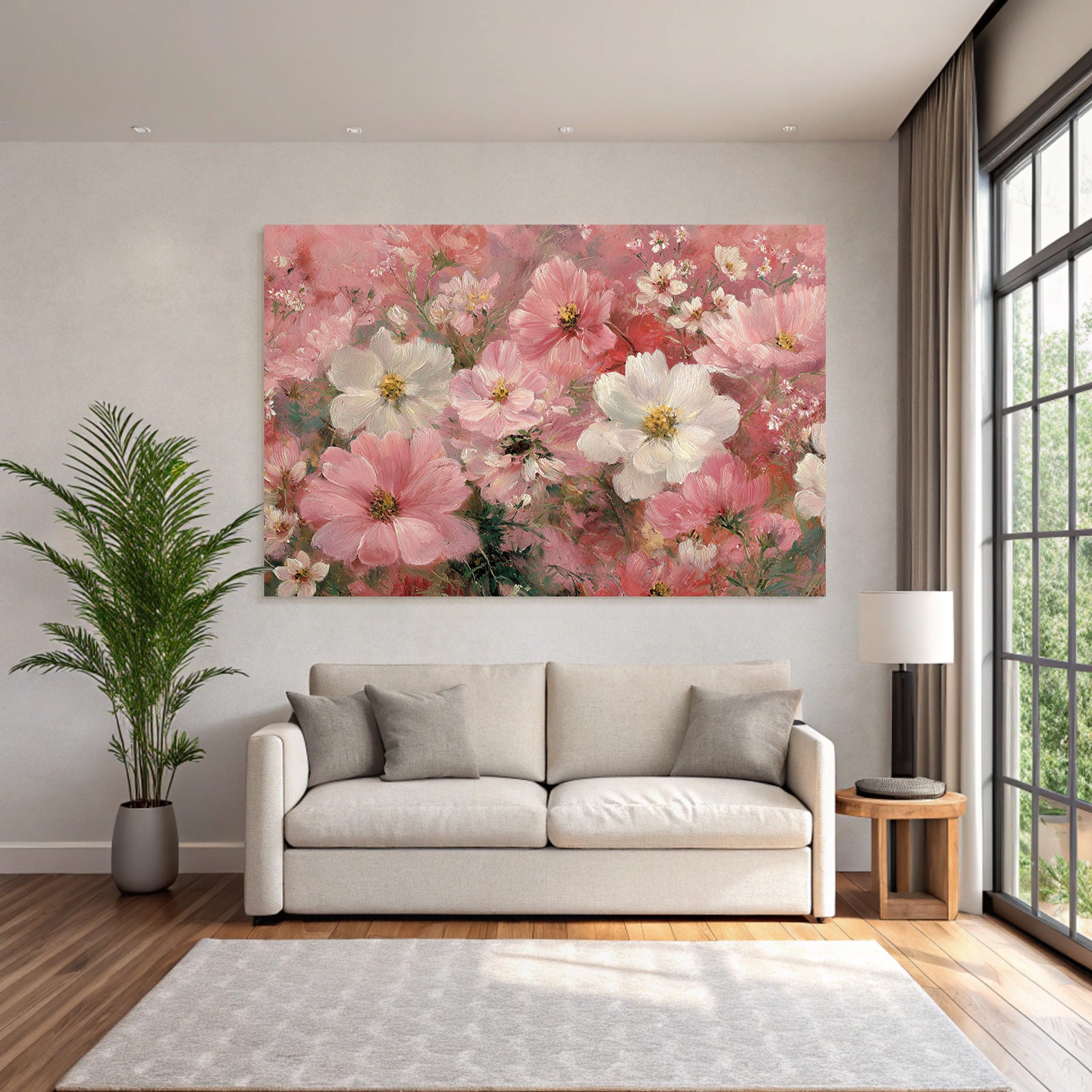 Bunte Florale Malerei Mit Rosa Weissen Blumen Und Weichem Hintergrund