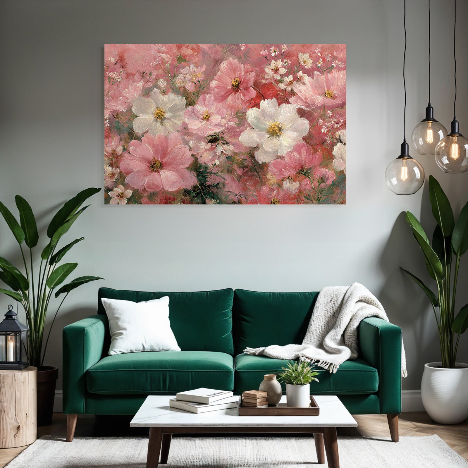Bunte Florale Malerei Mit Rosa Weissen Blumen Und Weichem Hintergrund