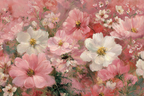 Bunte Florale Malerei Mit Rosa Weissen Blumen Und Weichem Hintergrund | Wasserfaelle und Tropfen | Natur