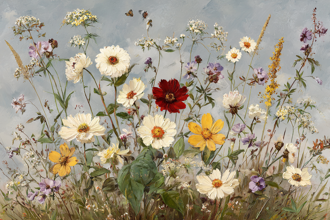 Bunte Wildblumen Auf Hellblaüm Hintergrund | Wasserfaelle und Tropfen | Natur