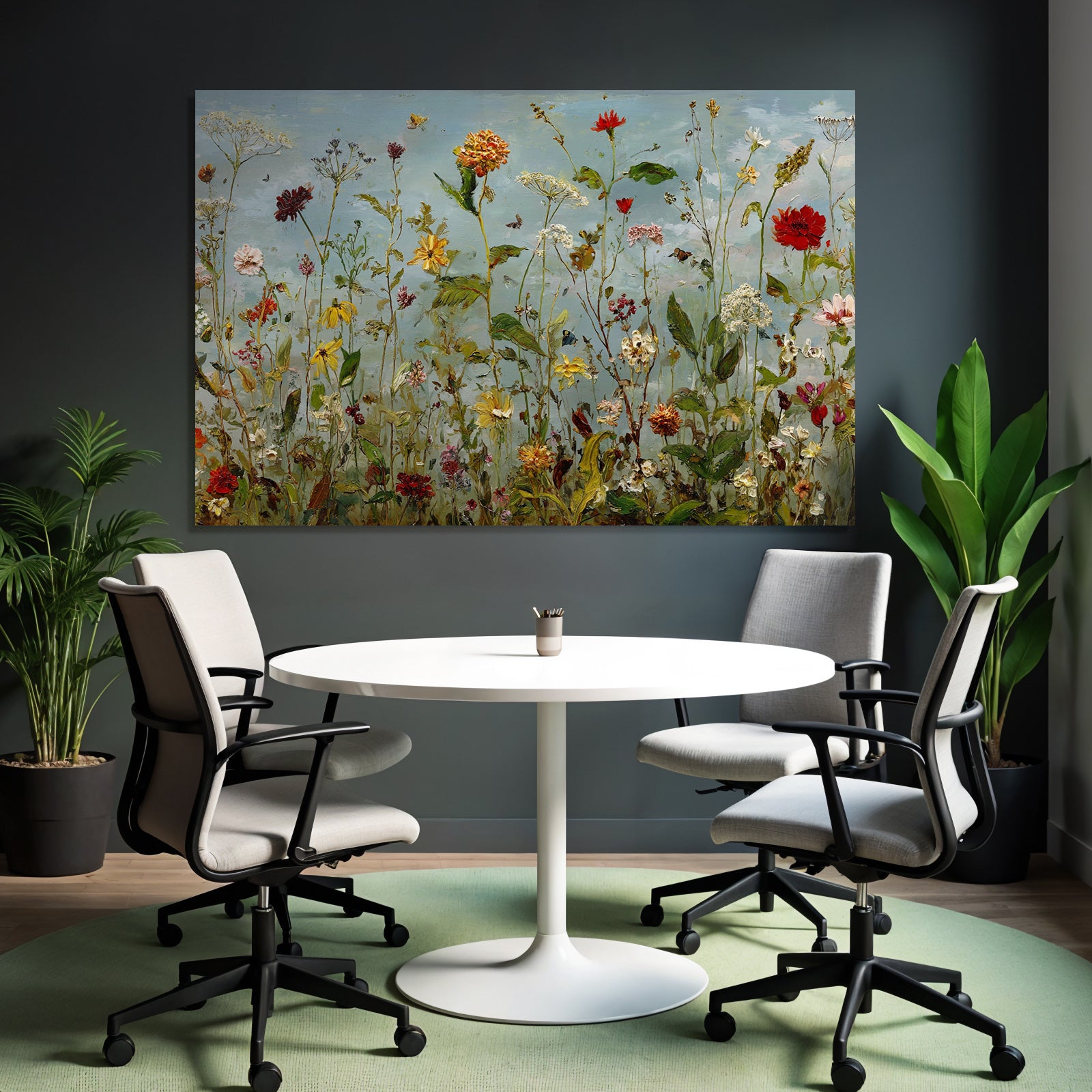 Buntes Blumenfeld Mit Vielfältigen Blüten Unter Blaüm Himmel
