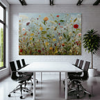 Buntes Blumenfeld Mit Vielfältigen Blüten Unter Blaüm Himmel
