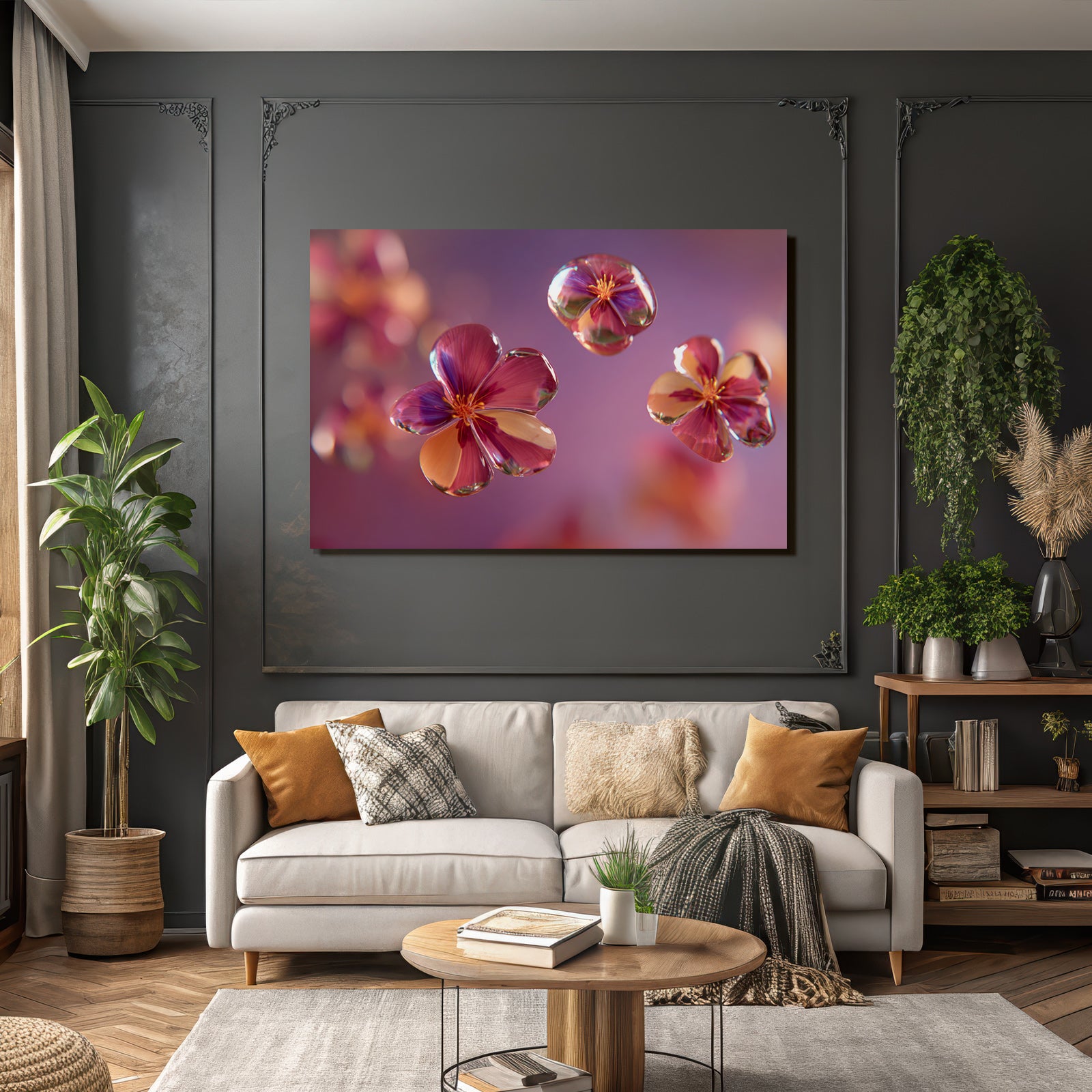 Durchscheinende Stilisierte Blumen Vor Weichem Hintergrund