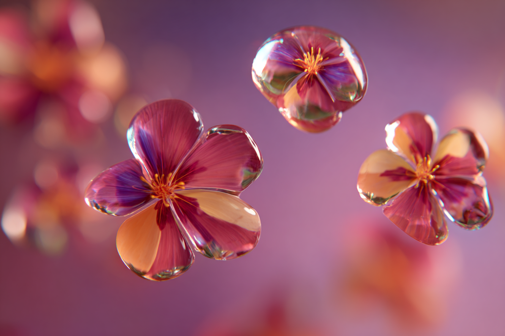 Durchscheinende Stilisierte Blumen Vor Weichem Hintergrund | Wasserfaelle und Tropfen | Natur