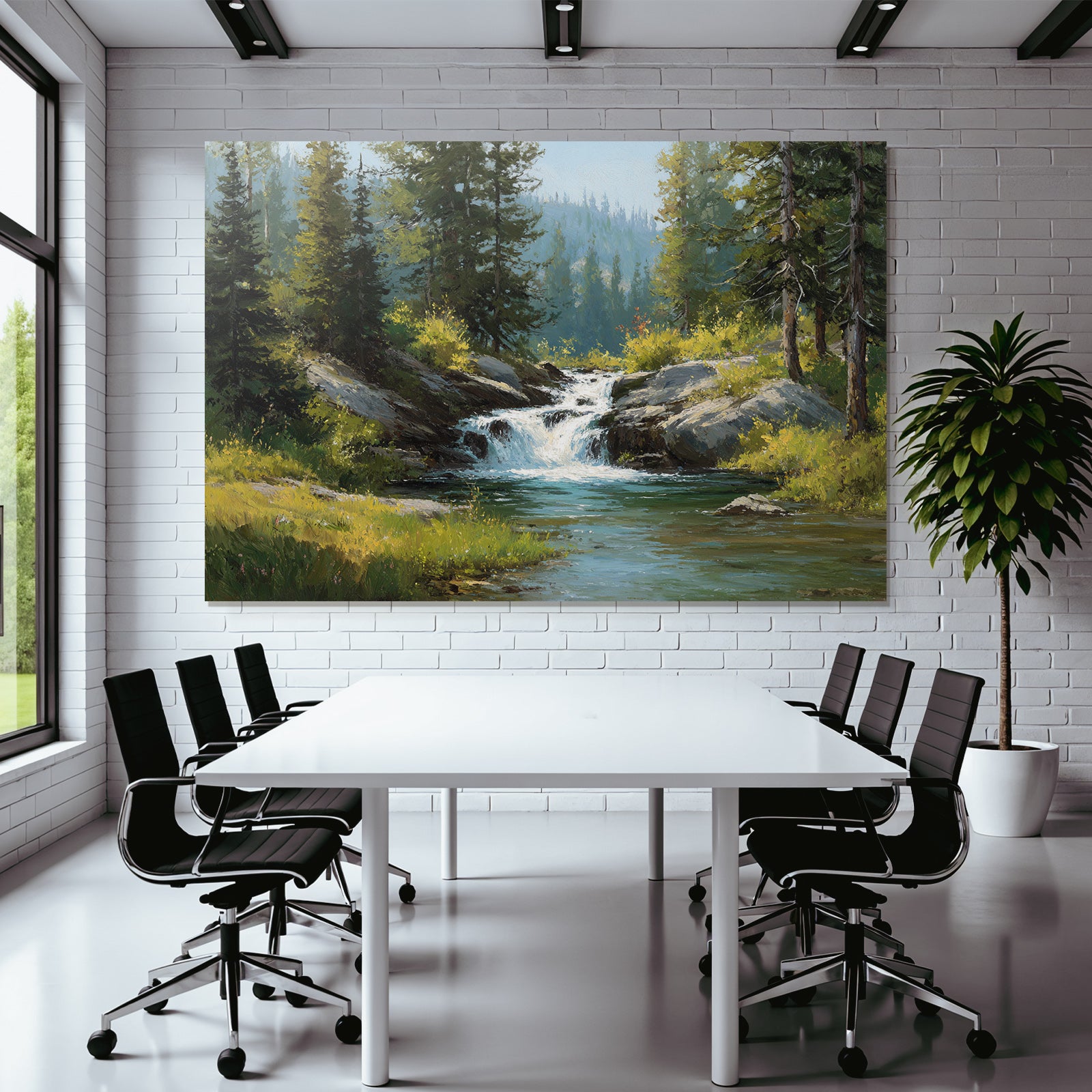 Idyllische Landschaft Mit Bach Und Wasserfall Im Grünen