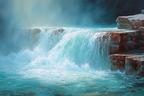 Malerei Eines Ruhigen Wasserfalls In Blau Und Türkis | Wasserfaelle und Tropfen | Natur