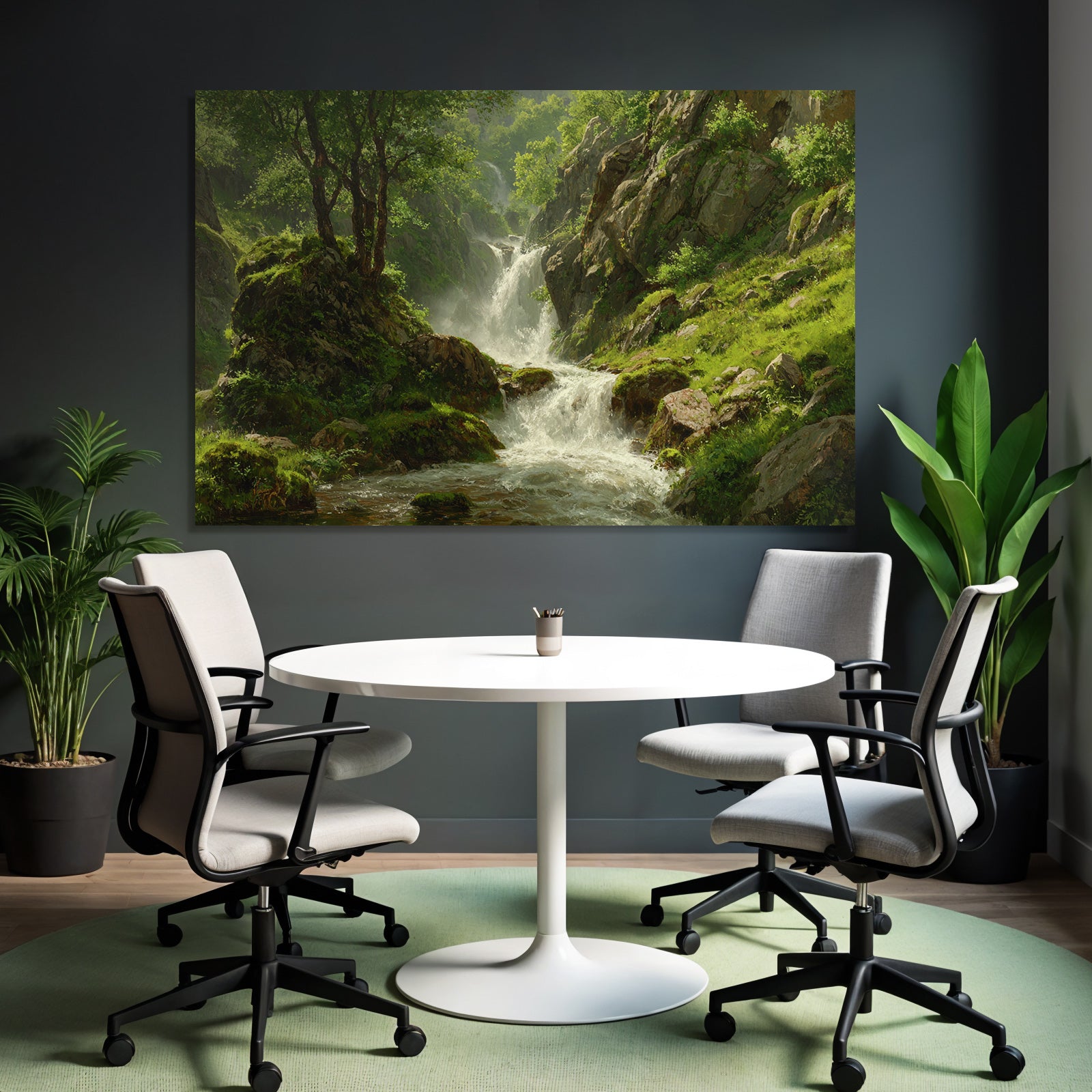 Sanfte Wasserfalllandschaft Mit Grüner Vegetation Und Felsen