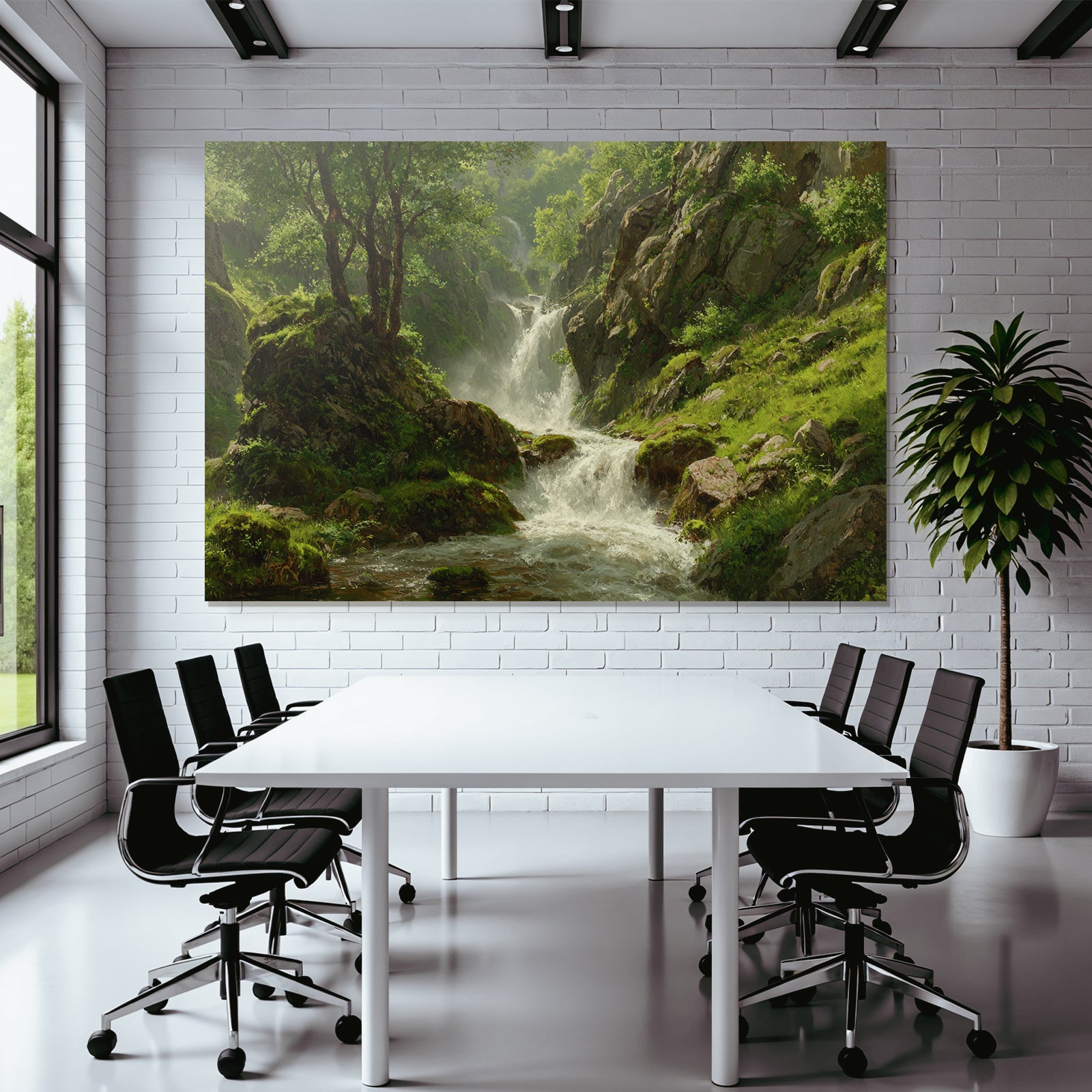 Sanfte Wasserfalllandschaft Mit Grüner Vegetation Und Felsen