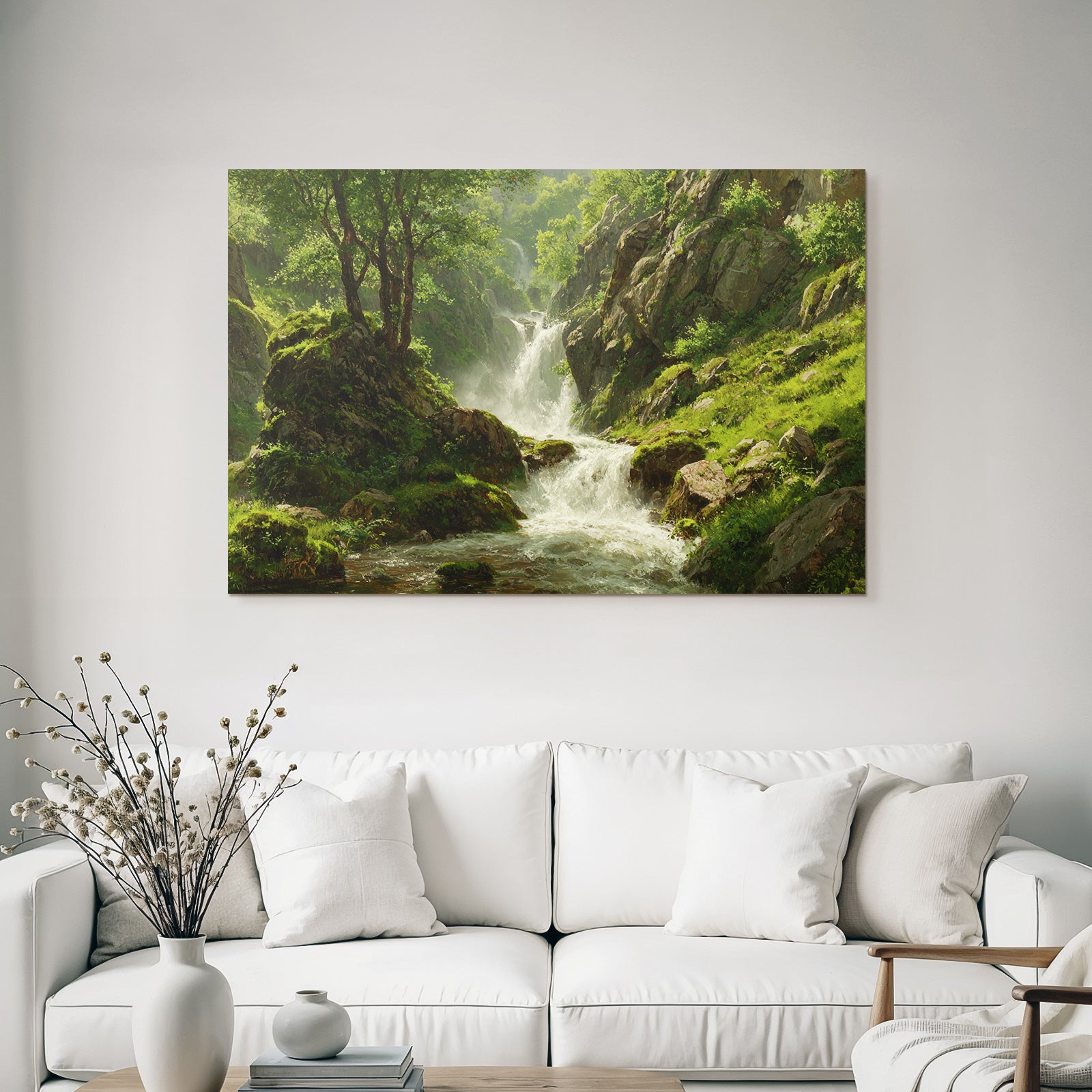 Sanfte Wasserfalllandschaft Mit Grüner Vegetation Und Felsen