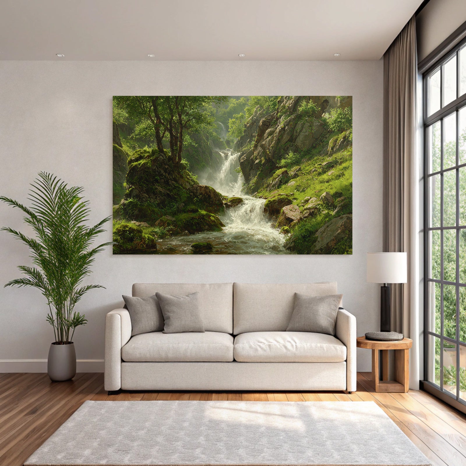 Sanfte Wasserfalllandschaft Mit Grüner Vegetation Und Felsen