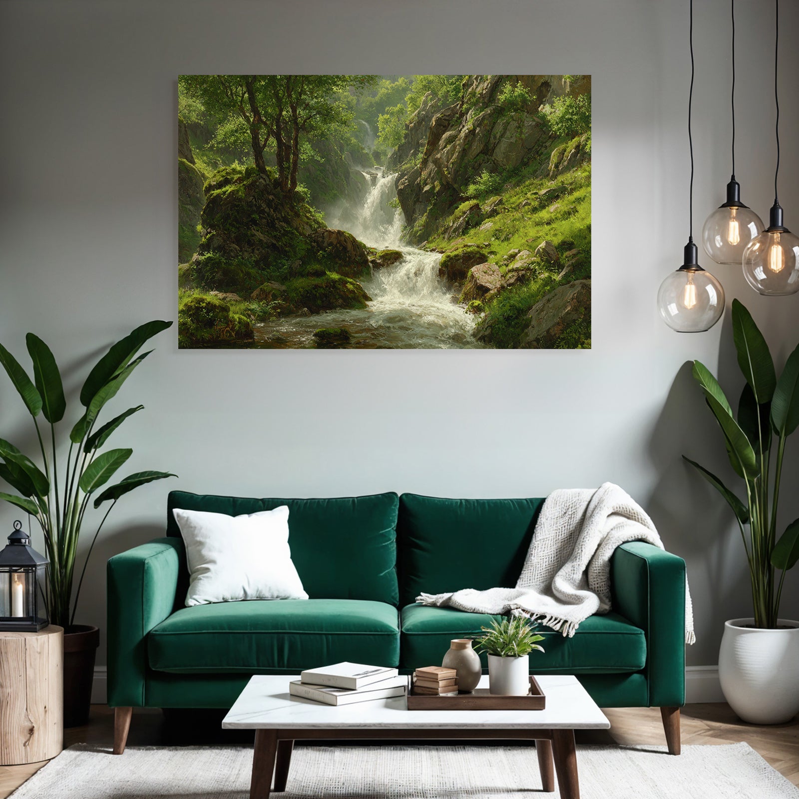 Sanfte Wasserfalllandschaft Mit Grüner Vegetation Und Felsen