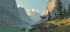 UNESCO Weltkulturerbe Berglandschaft Mit Torii Am See Im Sonnenaufgang | Wasserfaelle und Tropfen | Natur