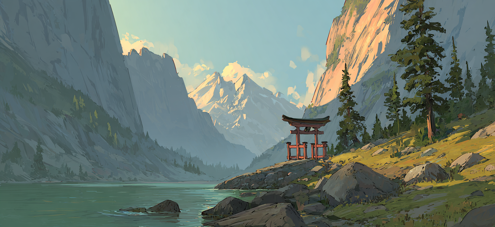 UNESCO Weltkulturerbe Berglandschaft Mit Torii Am See Im Sonnenaufgang | Wasserfaelle und Tropfen | Natur
