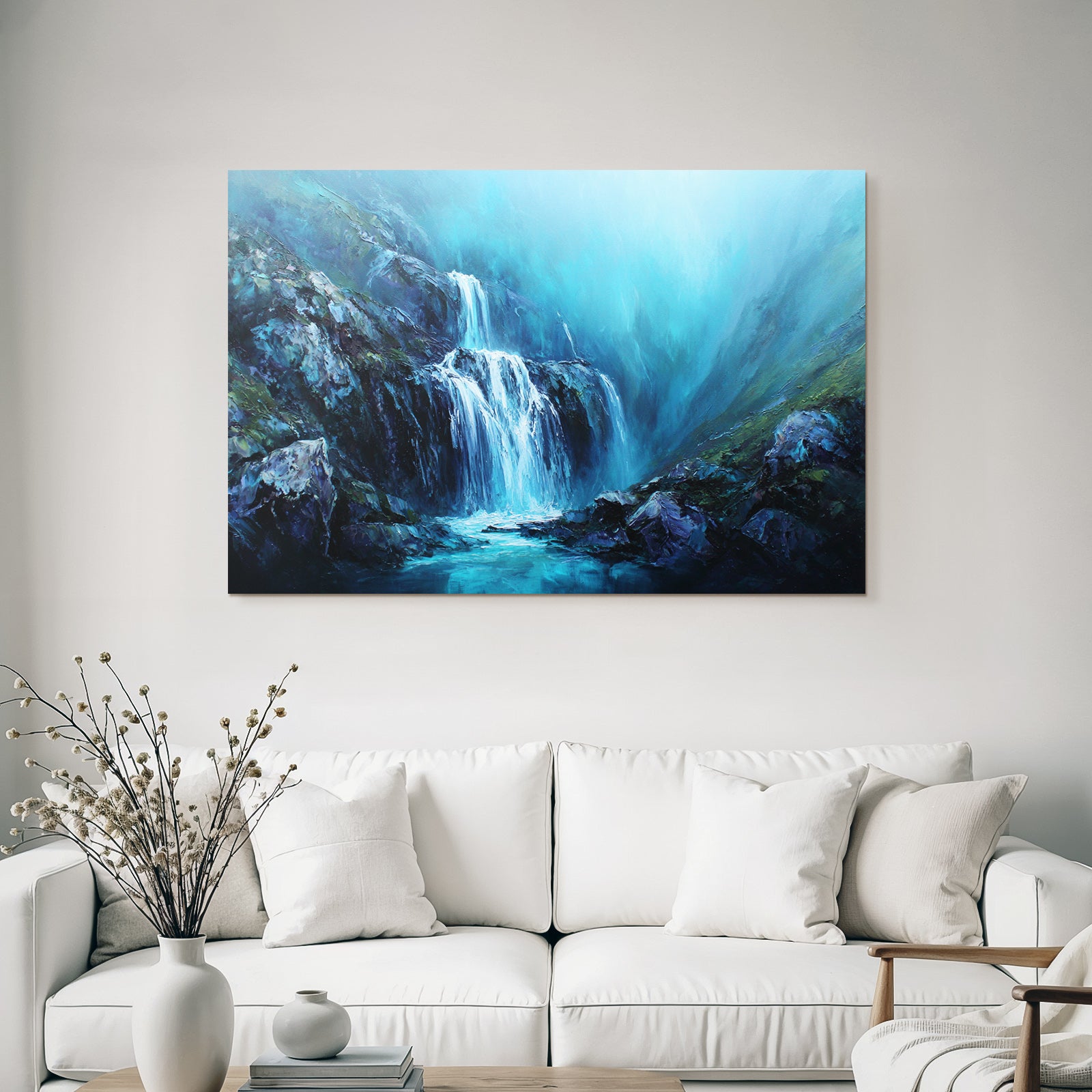 Wasserfall In Üppigem Grün Im Nebel