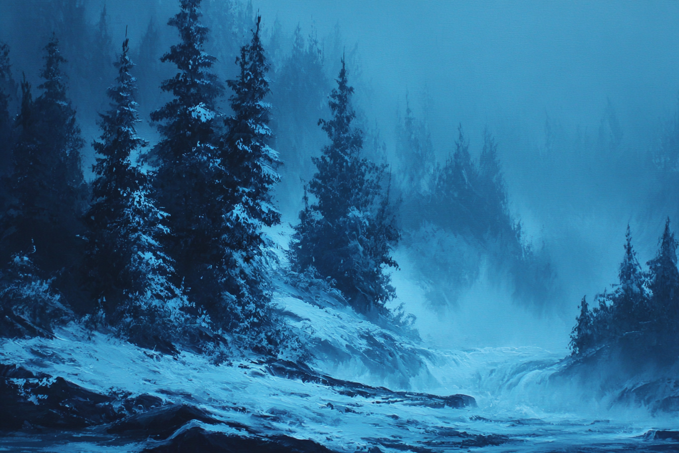Winterlandschaft Bäume Mit Schneebedeckung Und Morgennebel | Wasserfaelle und Tropfen | Natur