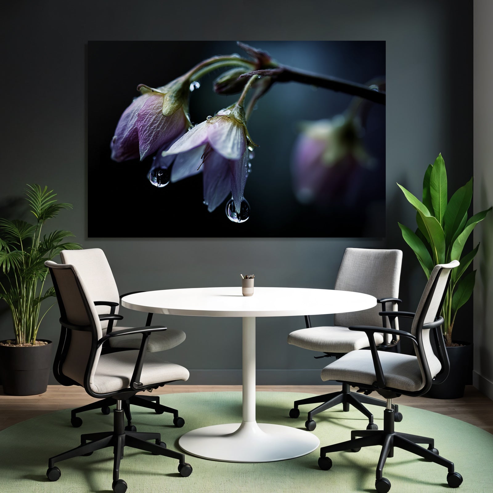 Zarte Blumen Mit Wassertropfen Auf Dunklem Hintergrund