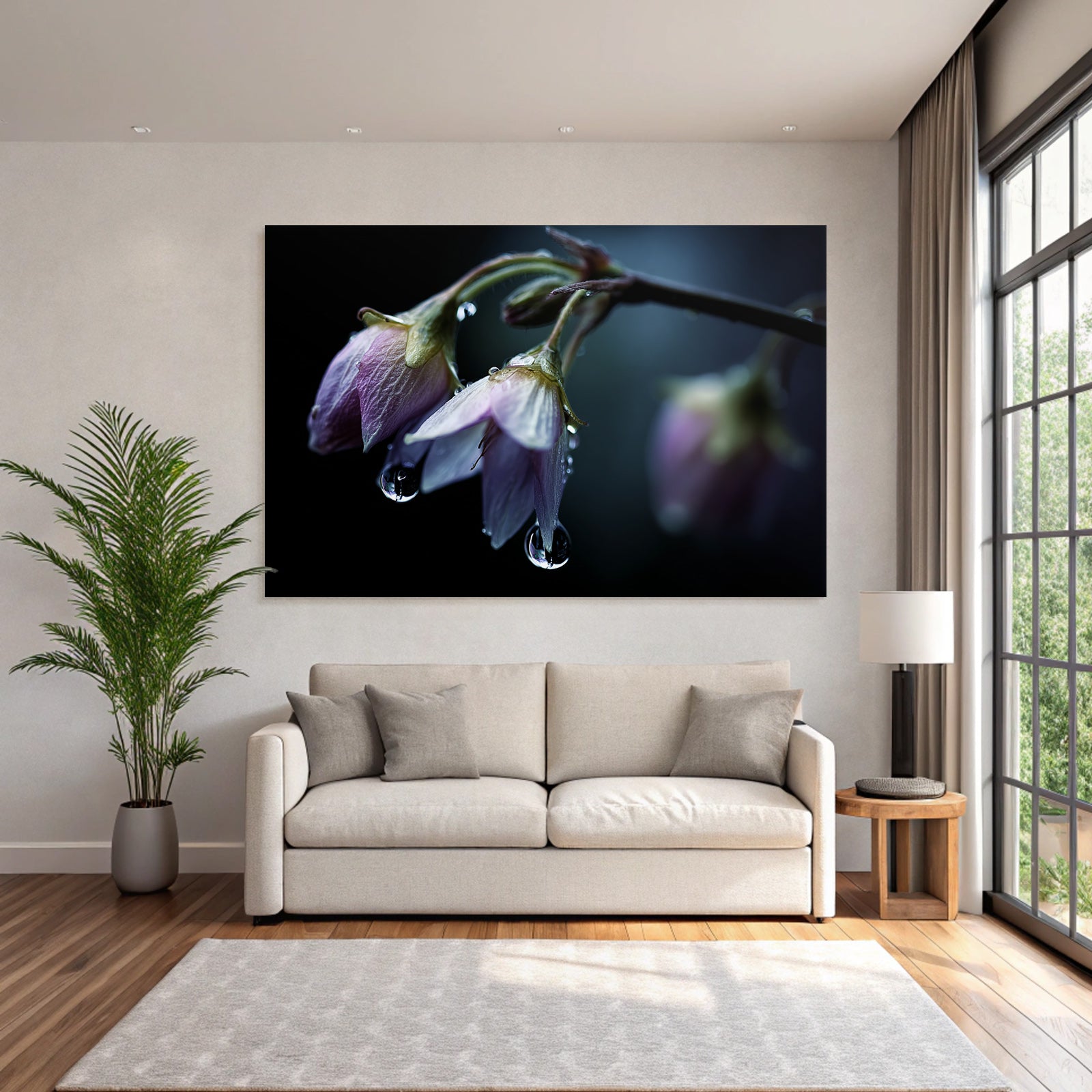 Zarte Blumen Mit Wassertropfen Auf Dunklem Hintergrund